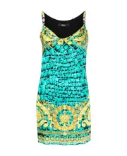 Versace Barocco-Printed Straight Hem Mini Dress IT36 Green