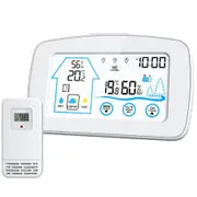 Weather Station LCD Digital Thermometer Hygrometer Indoor Outdoor Sensor Weather Forecast Window Reminder Clock-White