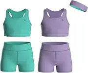 [Essenclo] Girls Clothing Athletic Sets Sleeveless Crop Tank Tops & Bike Shorts Cheer, Gymnastics, Volleyball Size 3-16 (5 Pcs), Set-8, 7-8