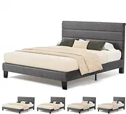 ALFORDSON Bed Frame Base Double Size with Headboard and Slats, Harlene Series, Mattress Platform Foundation for Mattresses Toppers, Linen Fabric Upholstery, Grey