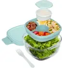 Glass All-In-One Salad Container - Large 61-Oz Salad Bowl with Lid, 4-Compartmen