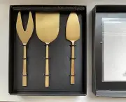 Crate and Barrel Gold Cheese Knives Spreaders ( Set of 3 ) New in Box