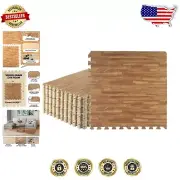 Multipurpose Interlocking Foam Flooring - 24 Light Wood Grain Cushioned Tiles