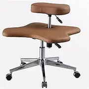 Desk Kneeling Chairs Faux Leather Cross Legged Chair for Office Home and Yoga Enthusiasts, Ergonomic Kneeling Chair Height-Adjustable, Rolling ADHD Desk Chairs for Adults