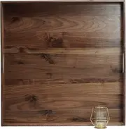 MAGIGO 24 x 24 Inches Extra Large Square Black Walnut Wood Ottoman Tray with Handles, Serve Tea, Coffee or Breakfast in Bed, Classic Wooden Decorative Serving Tray