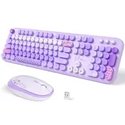 Wireless Keyboard and Mouse, Colorful Typewriter Retro Keyboard with Round Ke...
