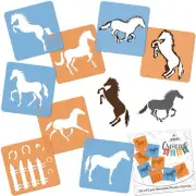 8 pcs Drawing Stencils for Kids / 15x15cm / HORSES / Reusable Washable Plastic