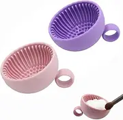 BYVCUI Make Up Brush Washing Bowl, Makeup Brush Cleaner Machine, Silicone Brush Scrubber Bowl, Portable Washing Tool Cosmetic Brush Cleaner Cleaning Pad for Women Girl (Pink+Purple)