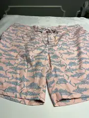 NWT St John’s Bay Pink Fish Bones Swim Shorts Elastic Back Waist Drawstring XXL