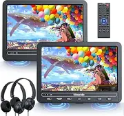 GOnavidio 10.1" Dual Screen Car DVD Players, 5 Hours Battery, Portable DVD Player for Car with 2 Headphones Support USB/SD Card, Region Free, Last Memory