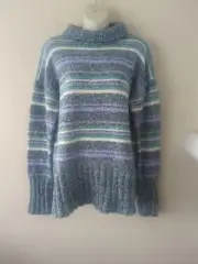 NWT Eddie Bauer Sweater Womens Small Blue Gray Striped Rest & Repeat Funnel-Neck