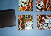 NEW ED HARDY SKULL TATTOO GLASS COASTERS SET OF 4 WITH PLASTIC CADDY HOLDER