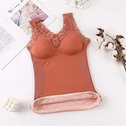 [ANRIO] Women's Velvet Thermal Underwear with Wireless Bra Plus Size Warm Vest Tops Slim Fit Tank Top Inner Wear Undershirts (Color : Orange, Size : M/Medium(40-65kg))