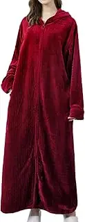 [Homgro] Women's Long Sleeve Robe Oversized Long Hooded Fleece Bathrobe Zipper Soft Plush Housecoat Fluffy Maxi Duster Robe