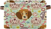 Cute Dogs Colorful Bones Green Fabric Storage Organizer, Decorative Rectangle Nursery Organizer Storage