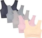[VeaRin] Training Bras for Tweens Girls 12-18 Sports Seamless Lightweight Bra Design with Removable Padding 32A Bras 5 Pack