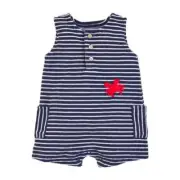 Mud Pie Sail Away Navy Striped Terry Crab Romper 0-3M 3-6M 6-9M