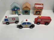 wooden blocks cars buildings police ambulance fire truck pet store toys pizza