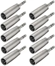 10 Pack XLR 3Pin Male to 1/4" 6.35mm Stereo TRS Mic Plug Cable Connector Adapter