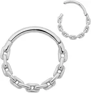 [Pierced Koala] 2PCS Surgical Steel 16G Chain Link Hoop Septum Jewellery Hinged Segment Ring Body Piercing Nose Hoop Lip Clicker Tragus Daith Eyebrow Ring Helix Cartilage Rook Earrings