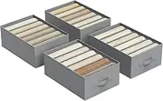 SONGMICS Wardrobe Organiser, Set of 4, Storage Box, 6 Compartments, Drawer Organiser System, Foldable Organiser Boxes, 42 x 30 x 17 cm, for Trousers, Clothes, Dove Grey RUS009G04