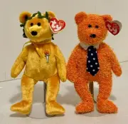 TY BEANIE BABY BABIES VICTORY 2004 GOLD & Pappa 2002 Orange WITH HANG TAGS NEW