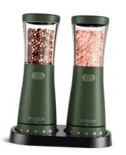 Electric Salt and Pepper Grinder Set with Storage Base, Stainless Dark Green