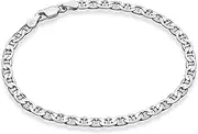 [Miabella] 925 Sterling Silver Italian 3mm, 4mm Solid Diamond-Cut Mariner Link Chain Bracelet for Men Women, 6.5, 7, 7.5, 8, Inch Made in Italy