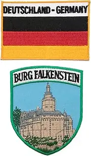 A-ONE Falkenstein Castle Stick On Shield Patch+Deutschland National Flag Bag Patch, Patches for Decorate Uniform Battle Outfit Battle Cap Gloves Boonie Hat Army Cloth Jacket No.129C