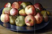 APPLES AND PEARS IN A PEWTER DISH Tile Mural Kitchen Bathroom Backsplash 18x12
