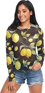 [RPLIFE] Lemons Black Mesh Top Long Sleeve, Long Sleeve Party Tops for Women S-XXL