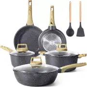 Pots and Pans Set Non Stick - 10 Pcs White Granite Kitchen Cookware Sets Nonstic