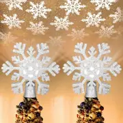 Yescom 2Pcs Christmas Tree Topper Star 3D Silver LED Snowflake Rotated Projector