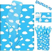 100Pcs Blue Sky White Clouds Tissue Paper for Gift Wrapping Blue White Patterned Tissue Paper for Gift Bags for Cartoon Themed Birthday Party Baby Shower DIY Craft, 20 × 14 Inches
