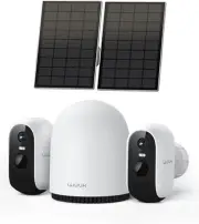 WUUK 2K Solar Security Cameras Wireless Outdoor, Homebase Support up to 8 Cams,