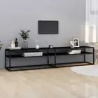 TV Cabinet Black 200cm Glass Entertainment Storage Console Unit Shelf Rack Table