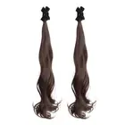 2Pcs Hair Extension Black Bow Ponytail Wig Long Curly Wavy Hairpiece Party