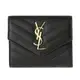 YSL MONOGRAM V字縫線魚子醬牛皮金屬LOGO三折短夾(黑)