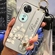 Phone Case Compatible with Honor Play60/60M, Kickstand Silicone Anti-Knock Flower Ring Phone Holder Wrist Strap Dirt-Resistant Back Cover