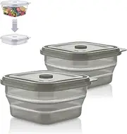 KLIPPSI® Foldable Lunch Box, Lunch Boxes, Food Storage Containers, Made of Platinum Silicone, Heat-Cold-Resistant, Leak-Proof, Dishwasher Safe (Grey, 1200 ml (Double Pack)