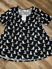 Lularoe Perfect T Tunic XL 18/20 20/22 Black White Cats Kittens Animal Print
