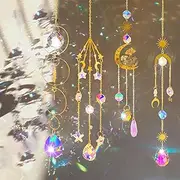 4 Pieces Colorful Crystal Suncatcher Hanging Sun Catcher with Chain Crystals Prism Rainbow Maker for Windows Christmas Party Wedding Indoor Outdoor Decoration