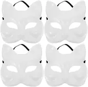 Ciieeo Cat Mask, 4pcs Masks White Cat Masks to Paint Blank Animal Dress Up Masks Hand Painted Masks Animal Plain Masquerade Cosplay Masks with Band for Cosplay Costume