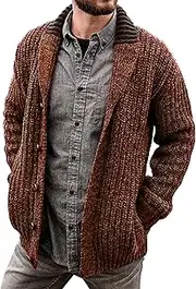 [Generic] Men's Shawl Collar Cardigan Knit Shawl Collar Pockets Cardigans Slim Fit Cable Knit Button Down Cardigan Sweater