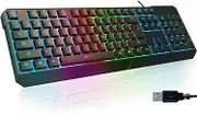 KLIM Chroma Gaming Keyboard Wired USB - New - Durable Ergonomic Waterproof Silent Keyboard - 2 ms Response Time - Backlit Keyboard for PC Mac PS4 PS5 Keyboard - Black