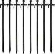 youguobeier 8PCS Heavy Duty Steel Tent Pegs, 12 Inch Carbon Steel Tent Stakes with Hook and Pointed Tip, Silver
