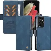 [Umlovecase] for Samsung S21 Ultra Case,for Galaxy S21 Ultra 5G Wallet Case,Pu Leather Folding Flip Cover Magnetic Card Slot Stand Protective Cover-Navy Blue