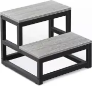 Step Stools for Adults Kids, 2 Step Stool, Heavy Duty Steel & Sturdy Wooden Step