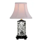 Black and White Tapestry Cylindrical Porcelain Vase Table Lamp 15"