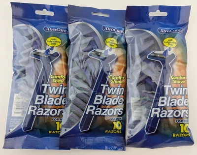 3 x XtraCare Mens Disposable Razors Comfort Shave Twin Blade Blue 10 Pack NEW